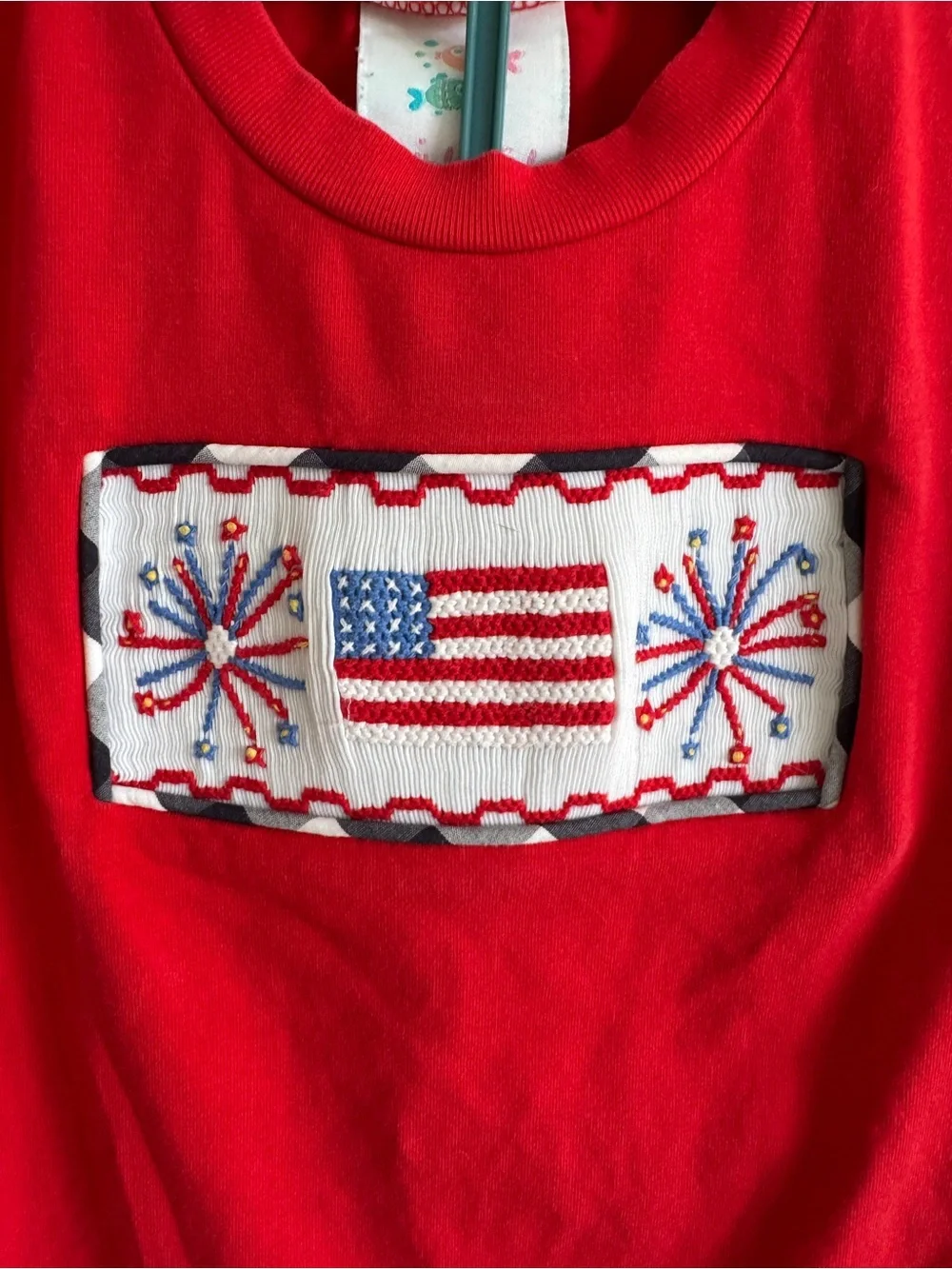 Stitchy Fish Red, White & Blue Set with Flag and Firework Smock Size 18 months